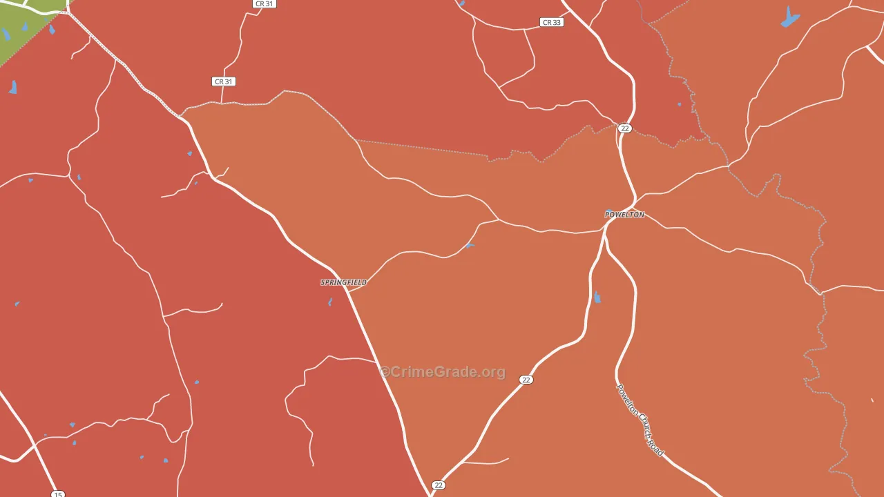 Powelton, GA Map of Theft Rates