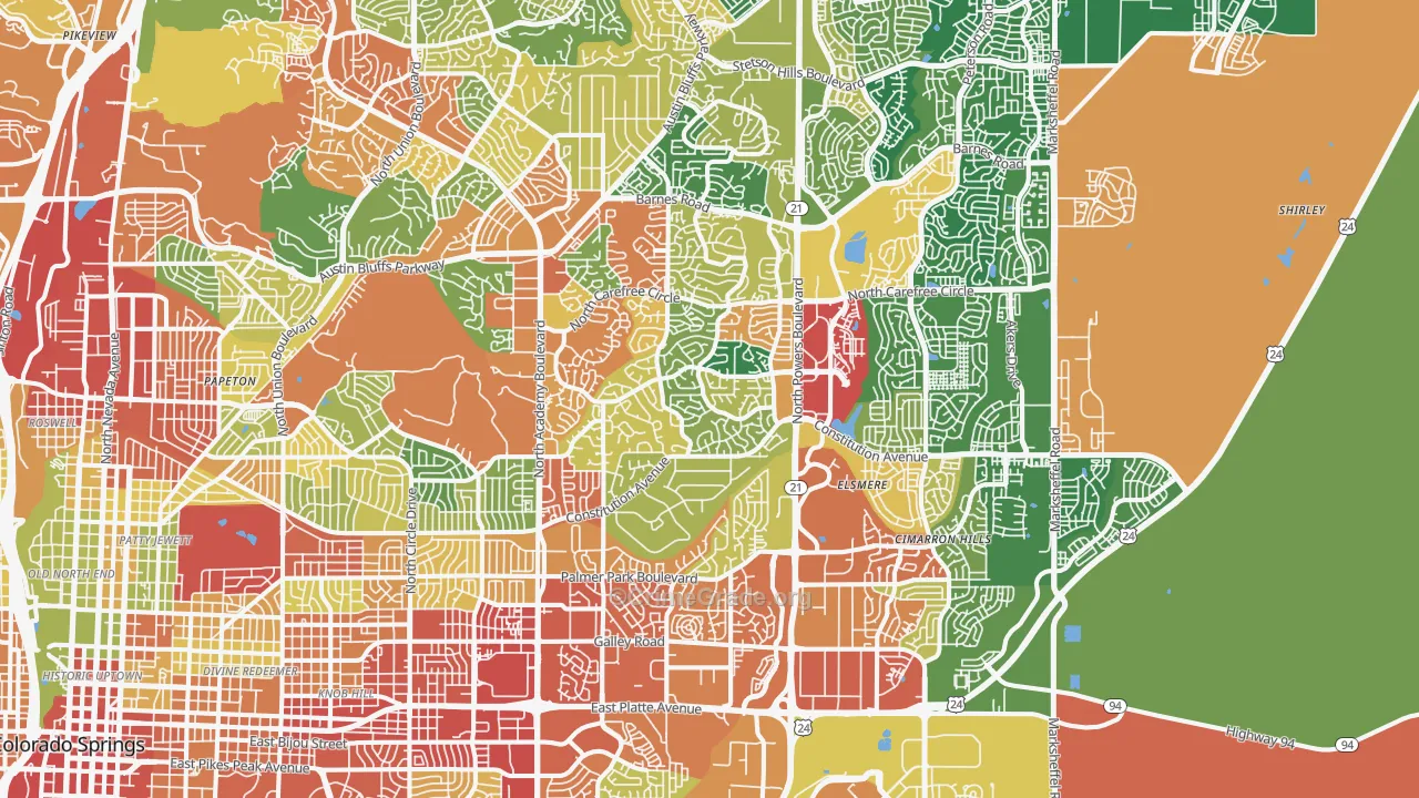 Powers, Colorado Springs, CO Map of Theft Rates