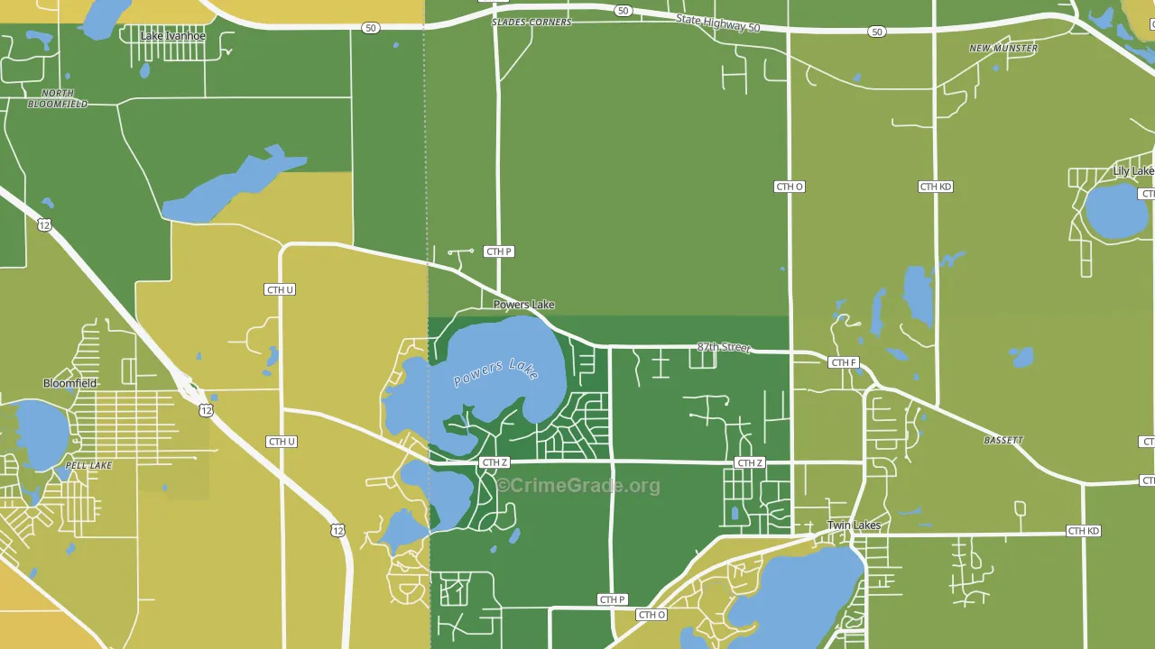 Powers Lake, WI Map of Theft Rates