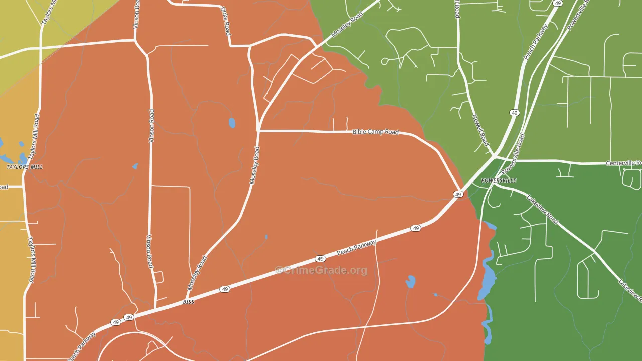 Powersville, GA Map of Theft Rates