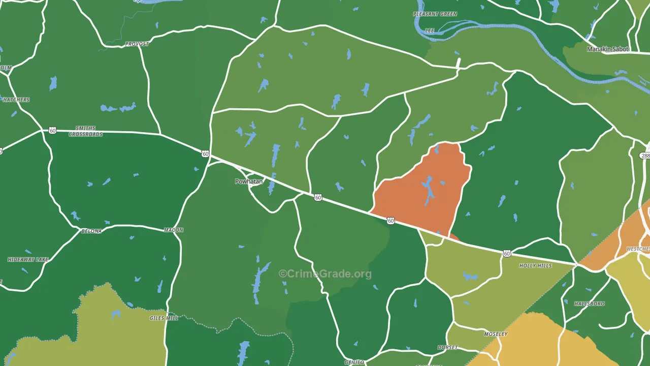 Powhatan County, VA Map of Theft Rates
