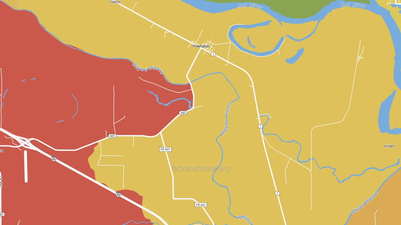 Powhatan, LA Map of Theft Rates