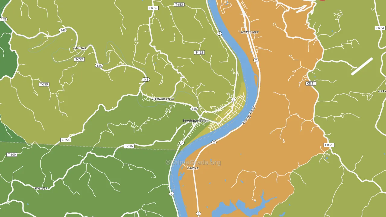 Powhatan Point, OH Map of Theft Rates