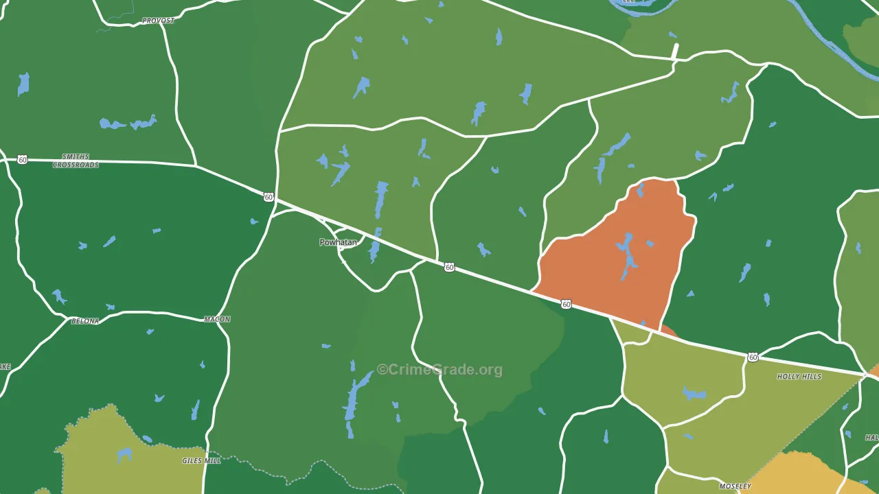 Powhatan, VA Map of Theft Rates