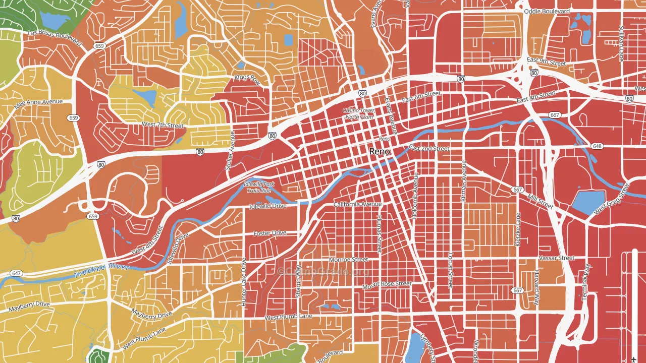 Powning Addition, Reno, NV Map of Theft Rates