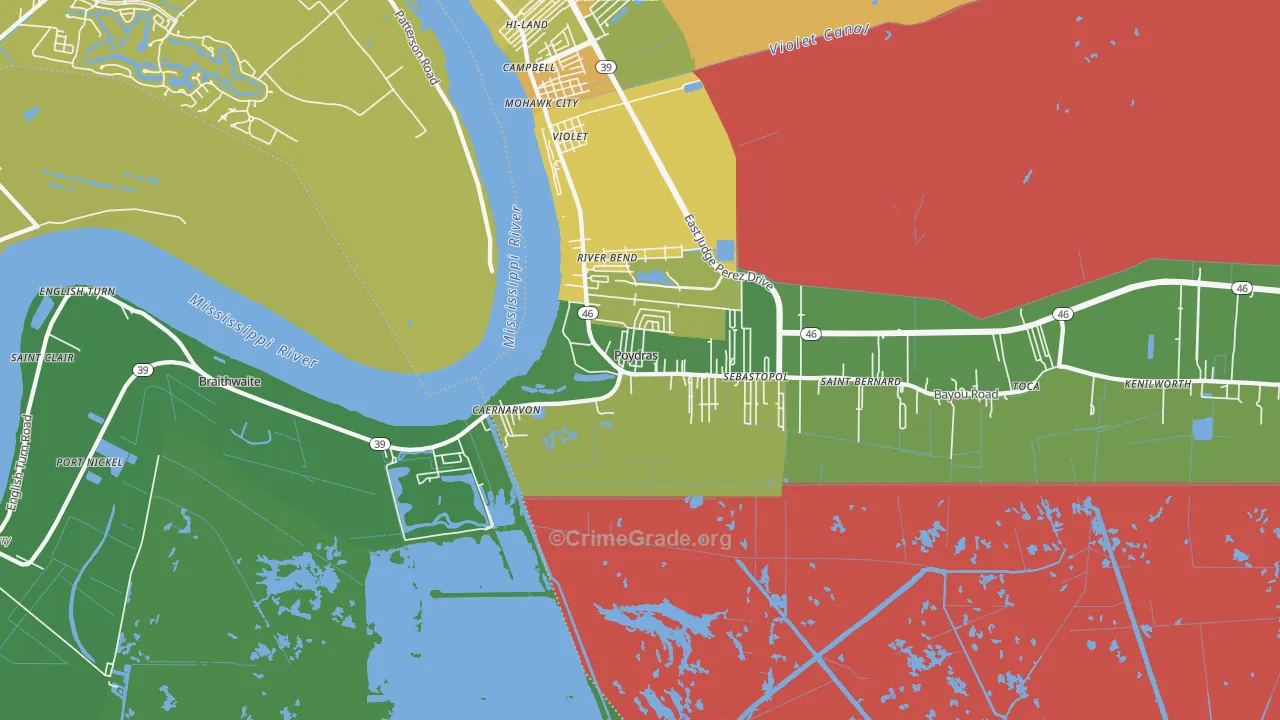 Poydras, LA Map of Theft Rates