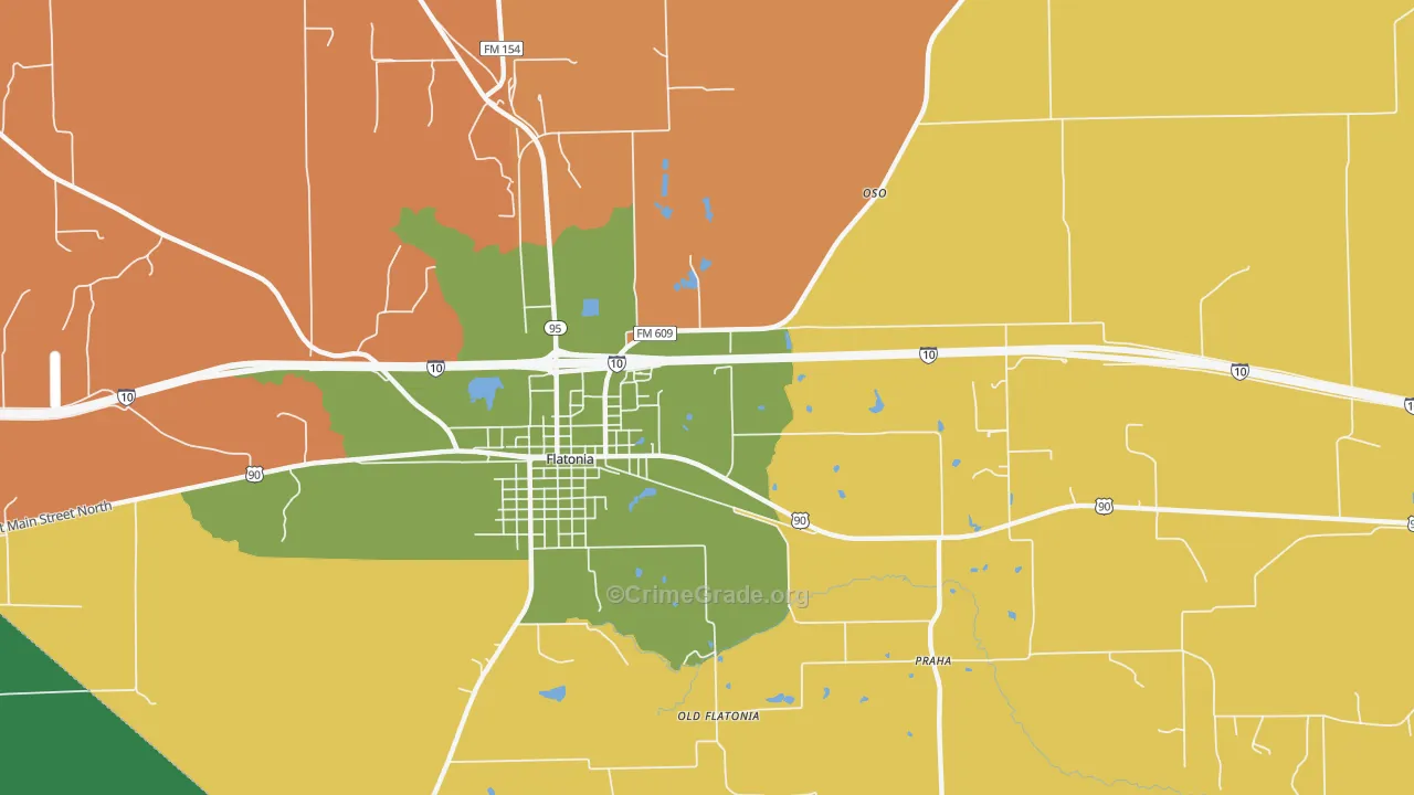 Praha, TX Map of Theft Rates