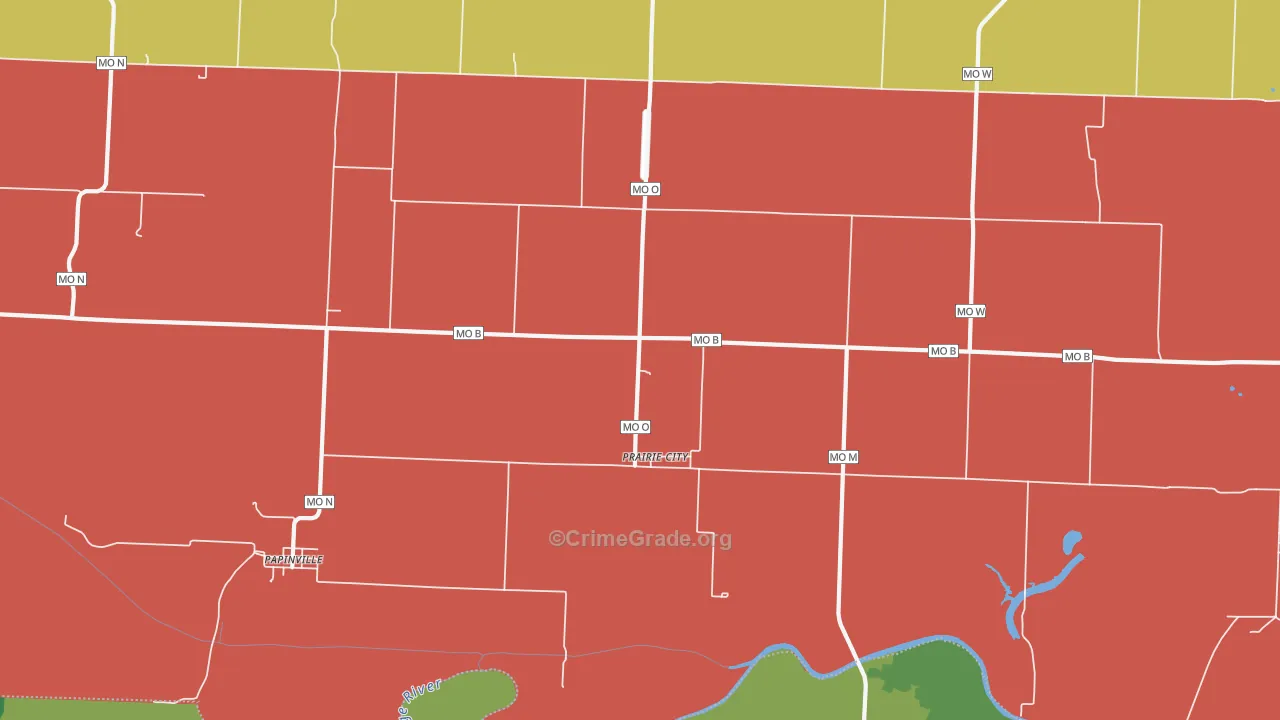 Prairie City, MO Map of Theft Rates
