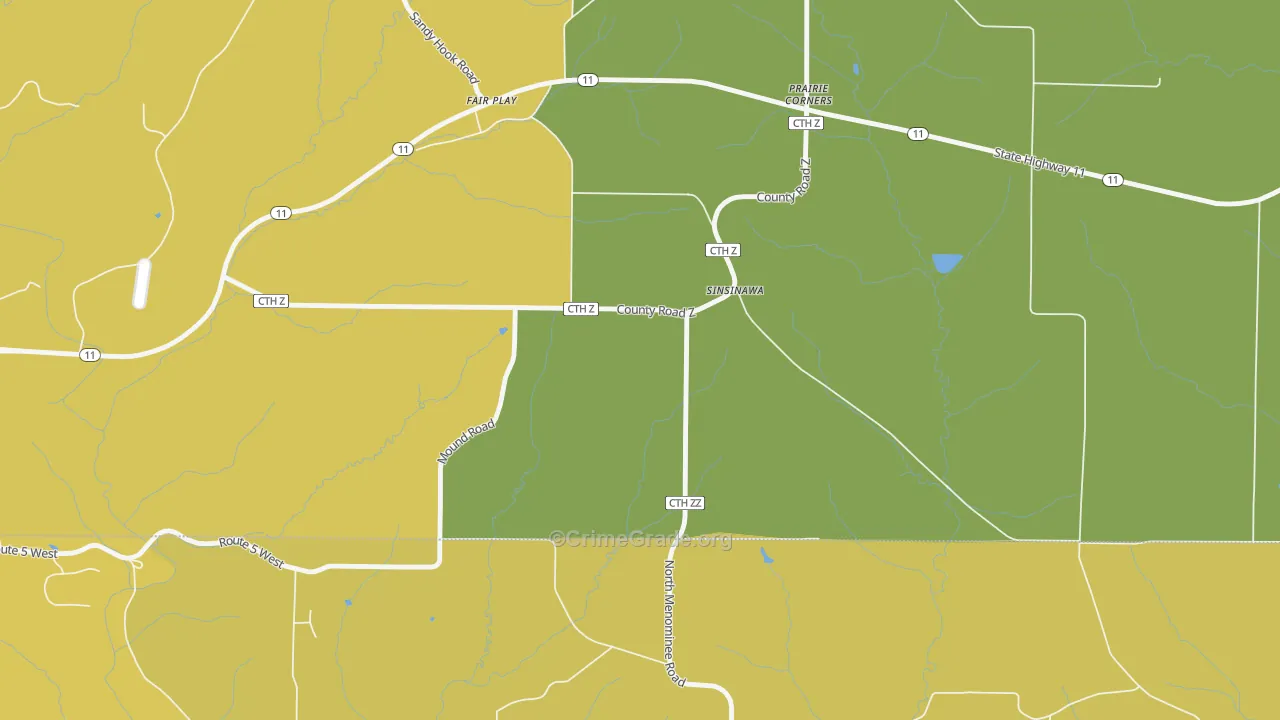 Prairie Corners, WI Map of Theft Rates