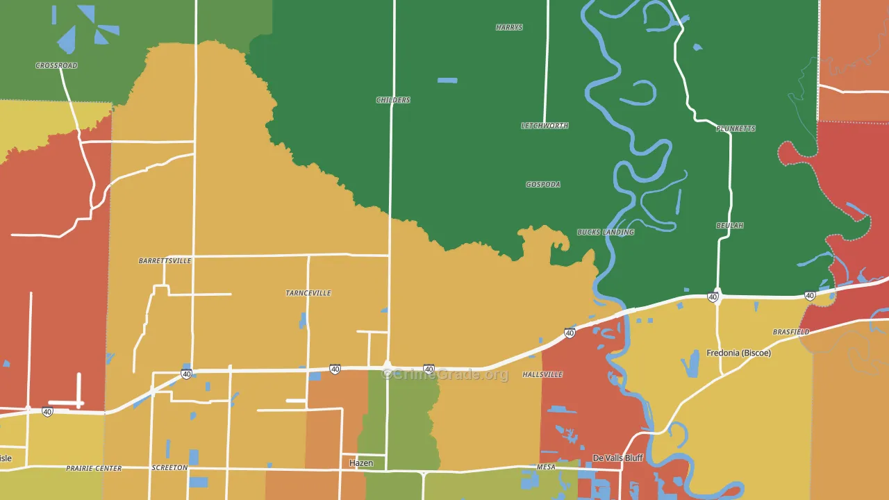 Prairie County, AR Map of Theft Rates