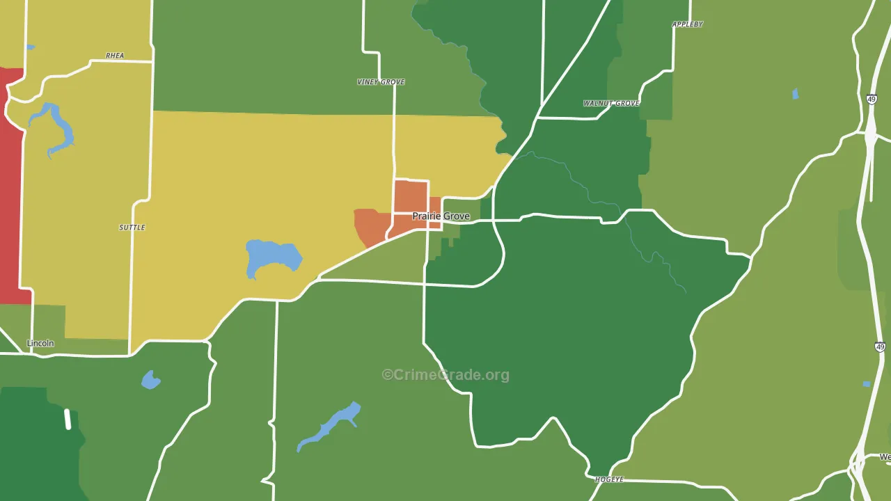 Prairie Grove, AR Map of Theft Rates