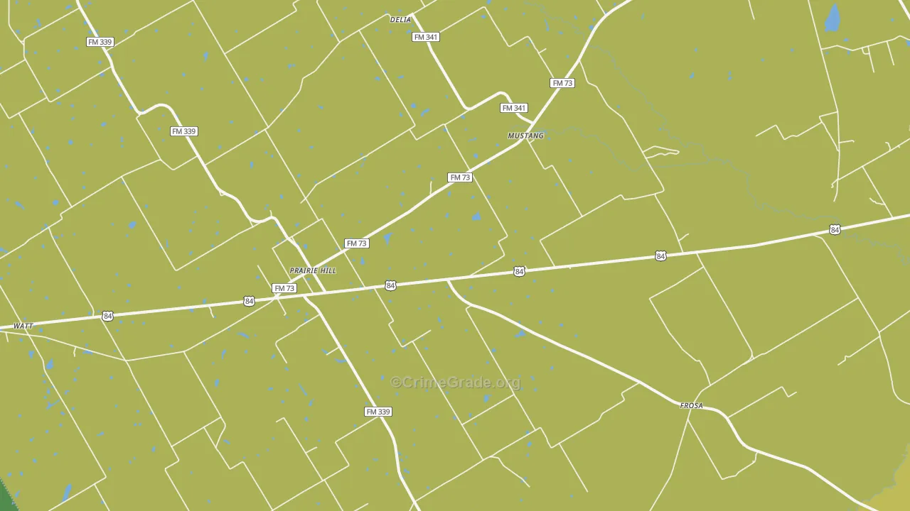 Prairie Hill, TX Map of Theft Rates