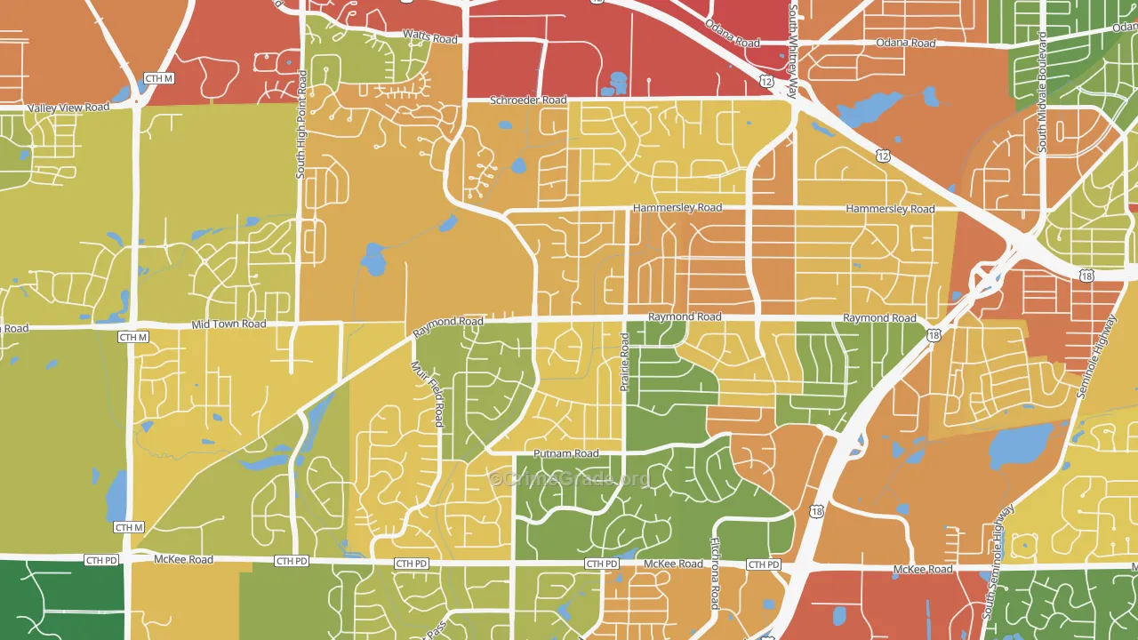 Prairie Hills, Madison, WI Map of Theft Rates