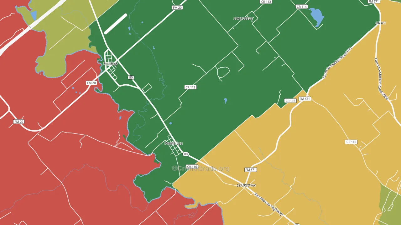 Prairie Lea, TX Map of Theft Rates