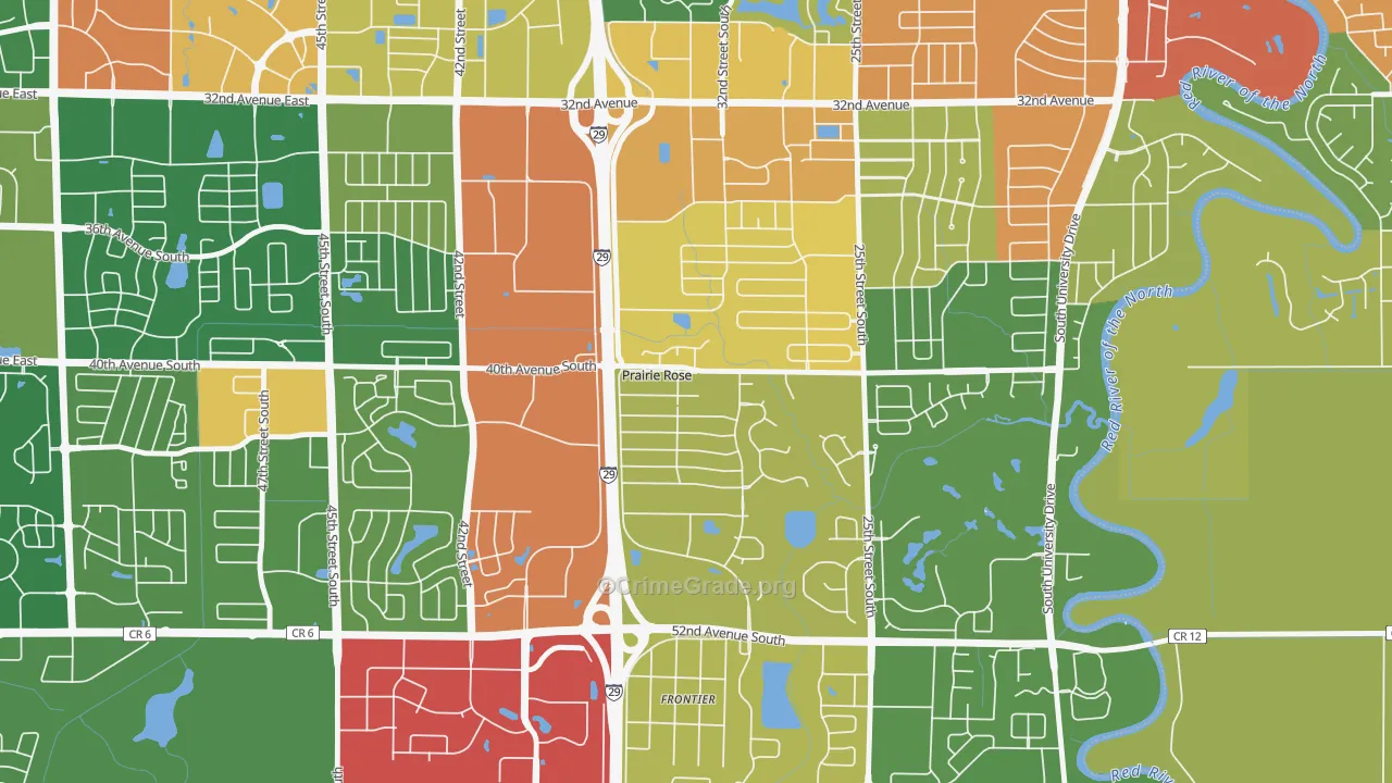 Prairie Rose, ND Map of Theft Rates