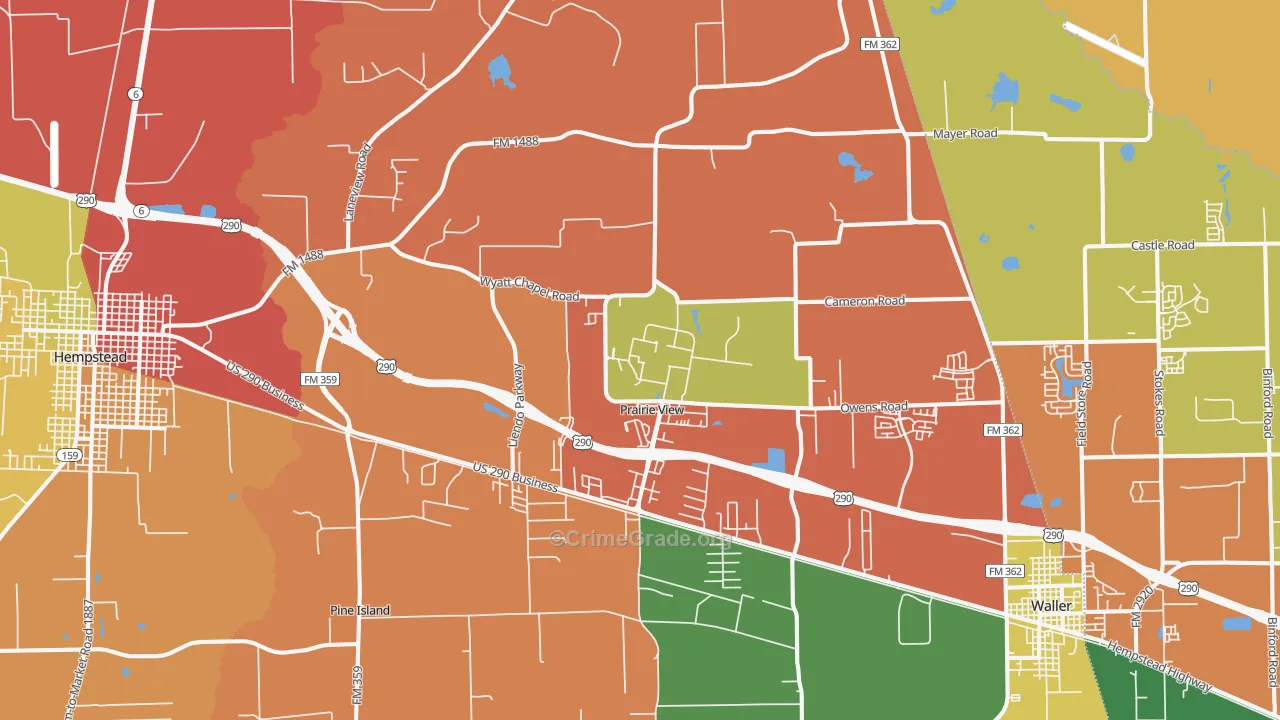 Prairie View, TX Map of Theft Rates