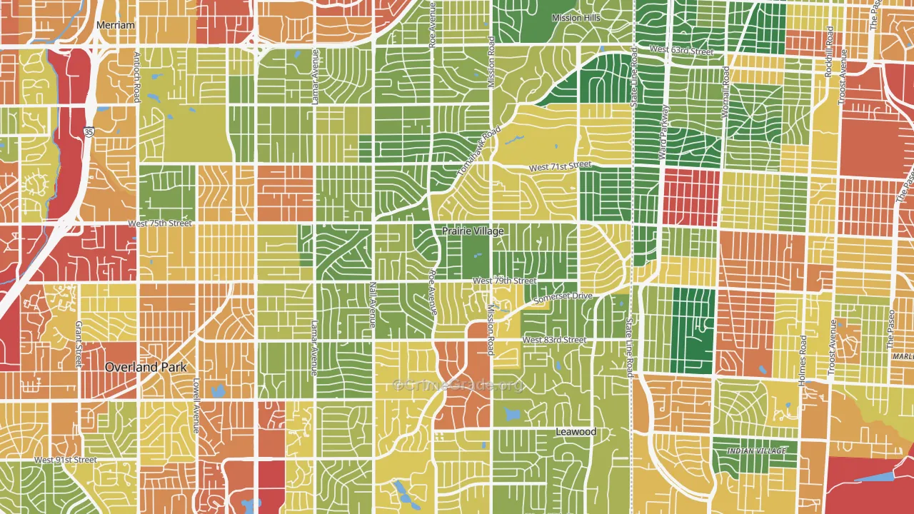 Prairie Village, KS Map of Theft Rates