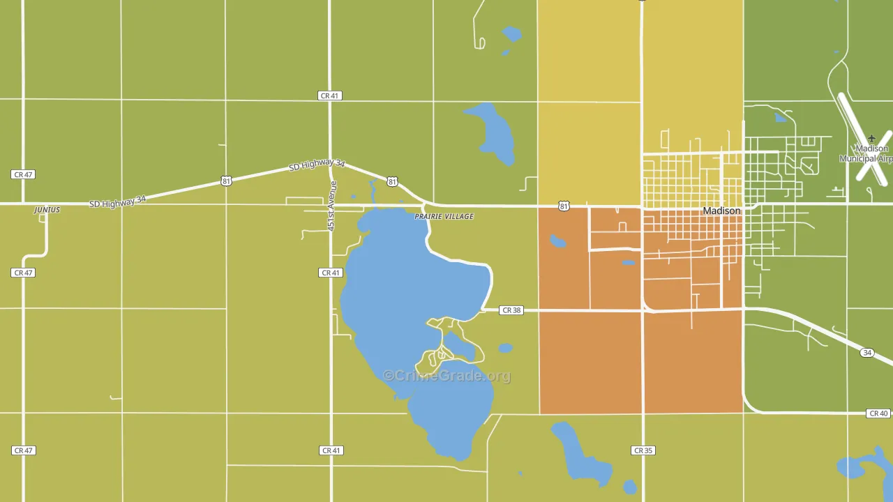 Prairie Village, SD Map of Theft Rates