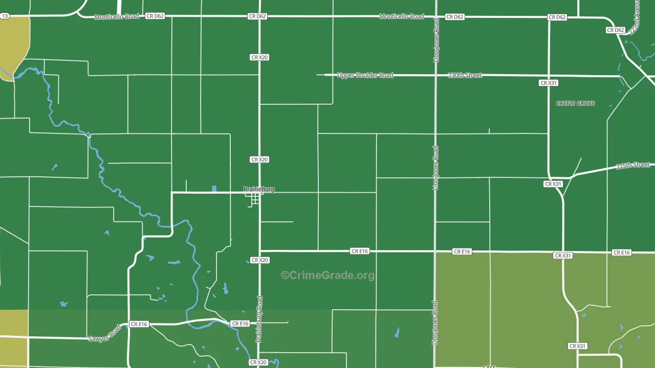 Prairieburg, IA Map of Theft Rates
