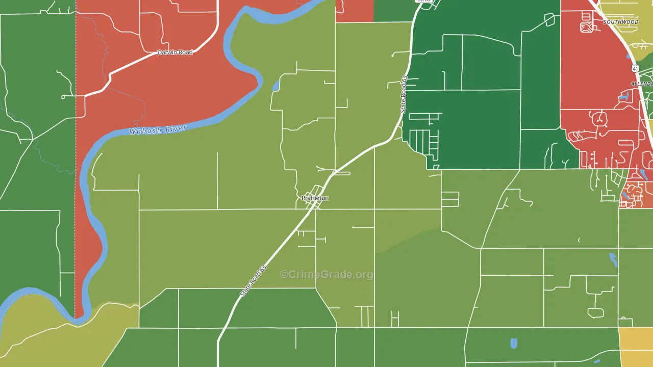 Prairieton, IN Map of Theft Rates