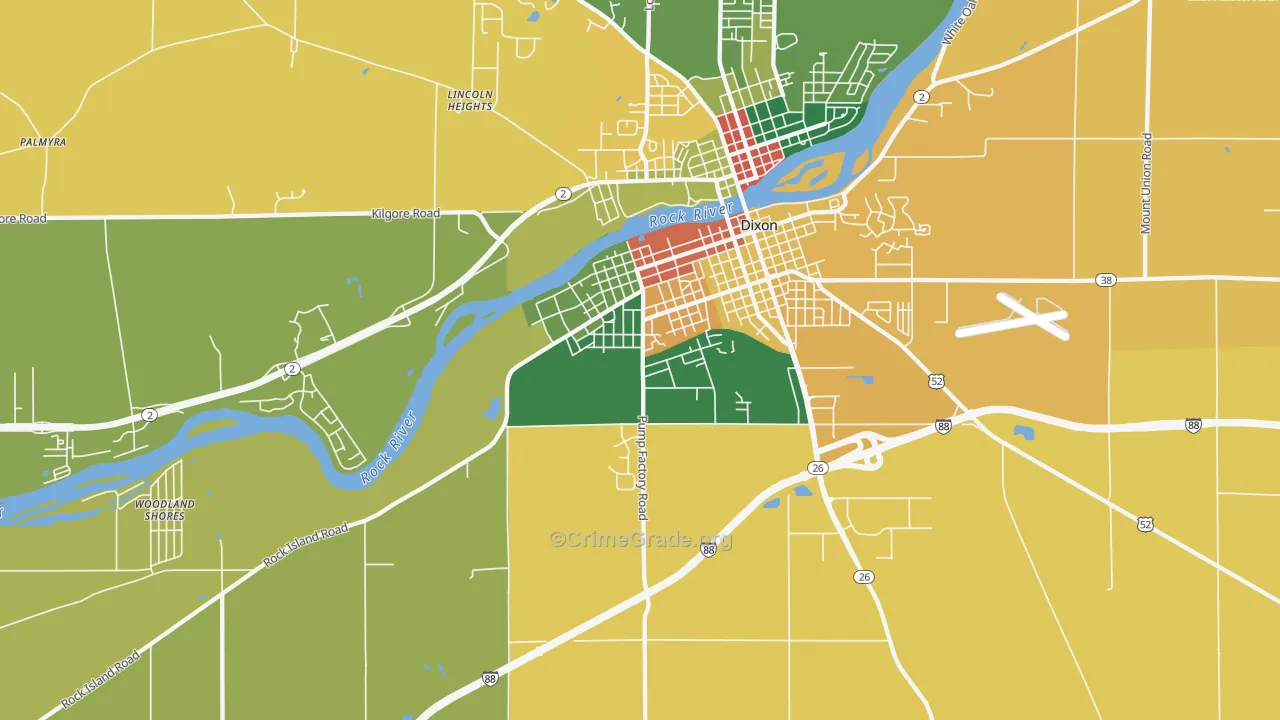 Prairieville, IL Map of Theft Rates