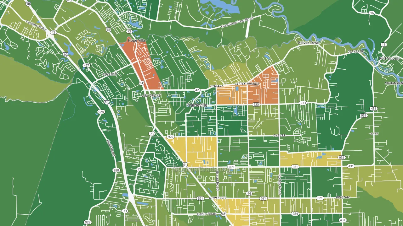 Prairieville, LA Map of Theft Rates