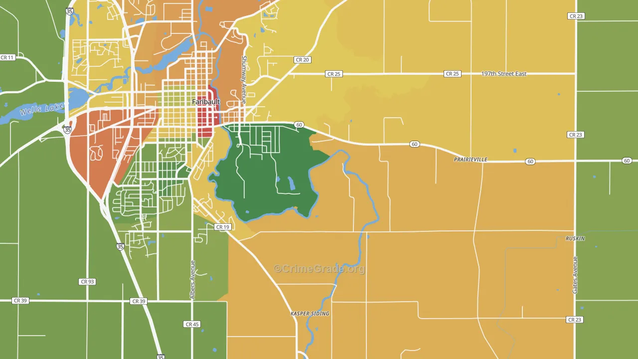 Prairieville, MN Map of Theft Rates