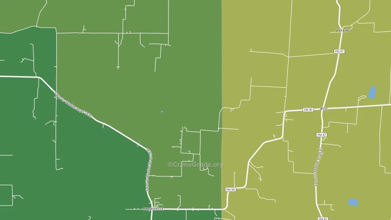 Prairieville, TX Map of Theft Rates