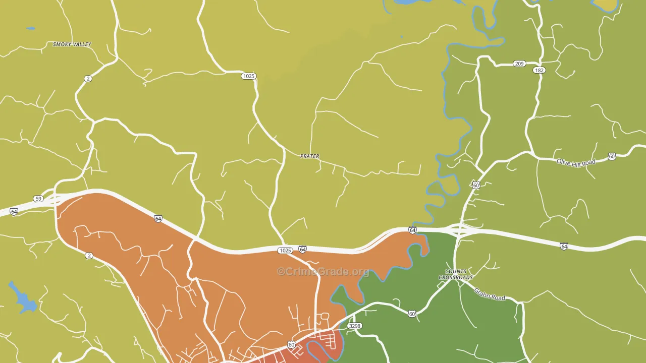 Prater, KY Map of Theft Rates