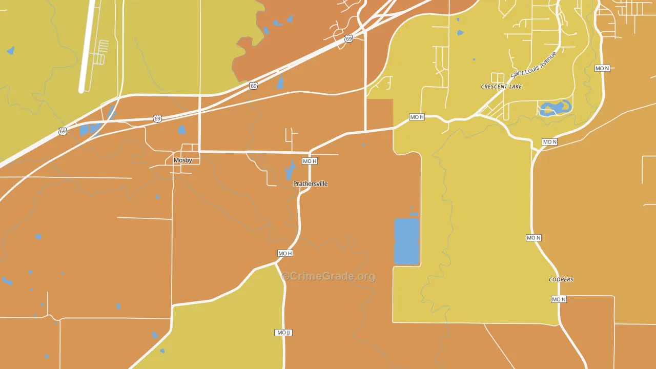 Prathersville, MO Map of Theft Rates
