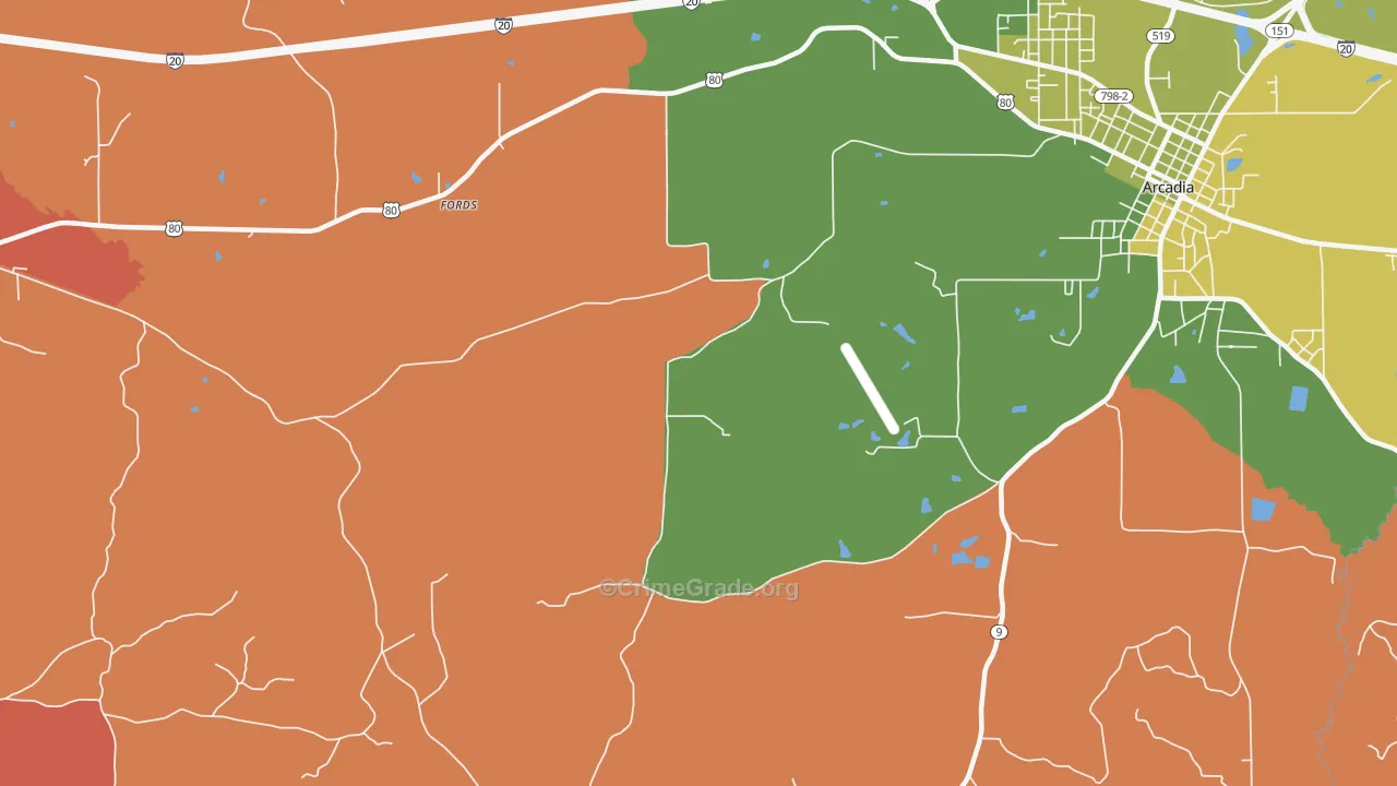 Pratt, LA Map of Theft Rates