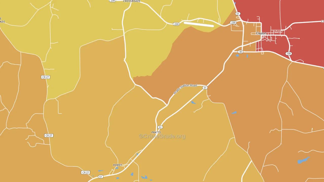 Pratts, AL Map of Theft Rates