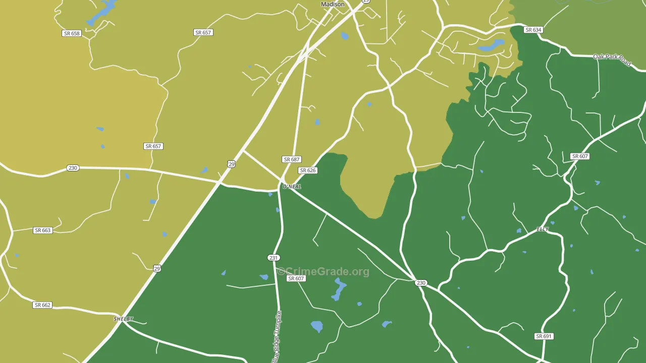 Pratts, VA Map of Theft Rates