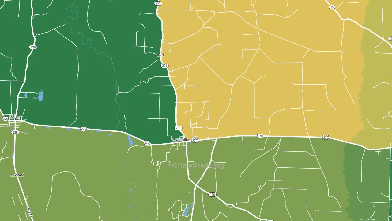 Prattsville, AR Map of Theft Rates
