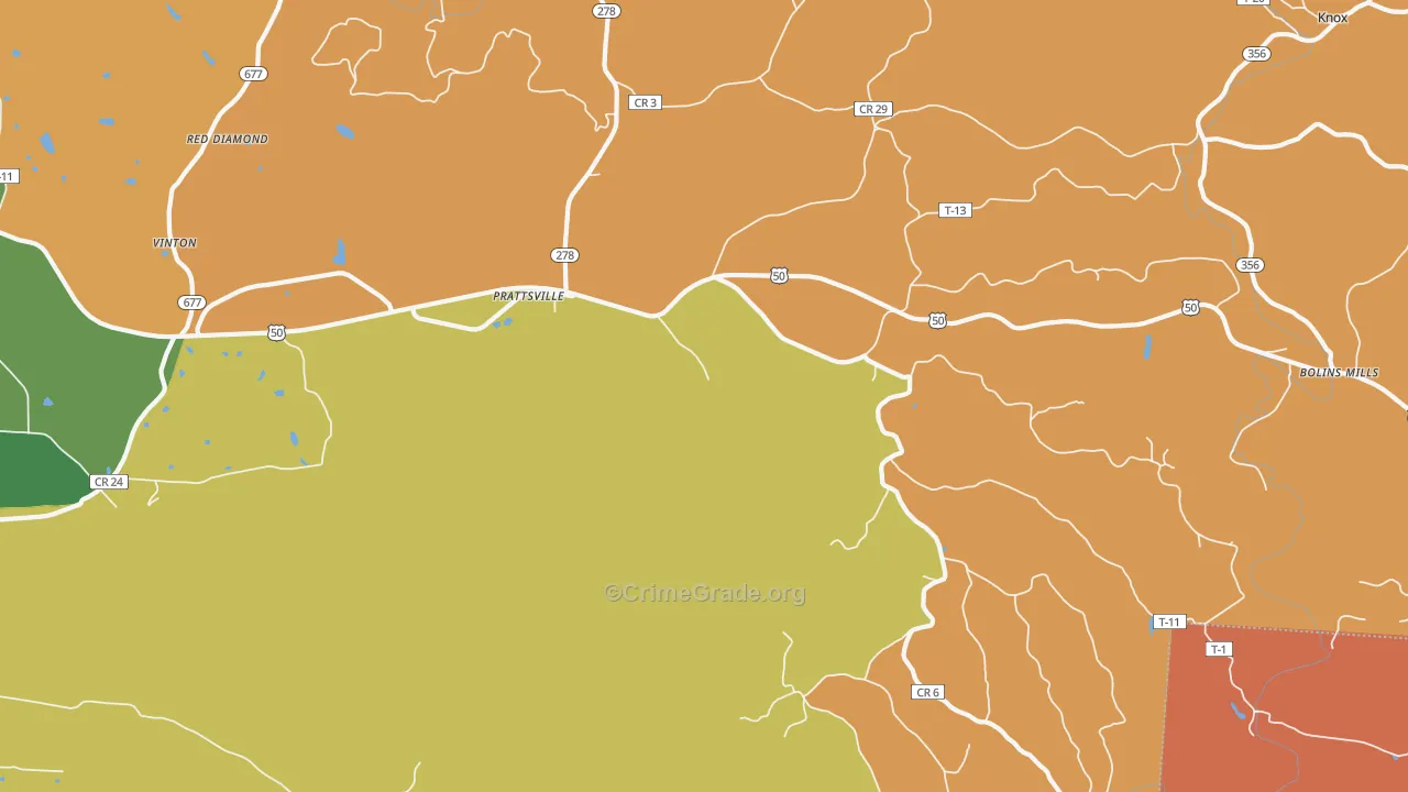 Prattsville, OH Map of Theft Rates