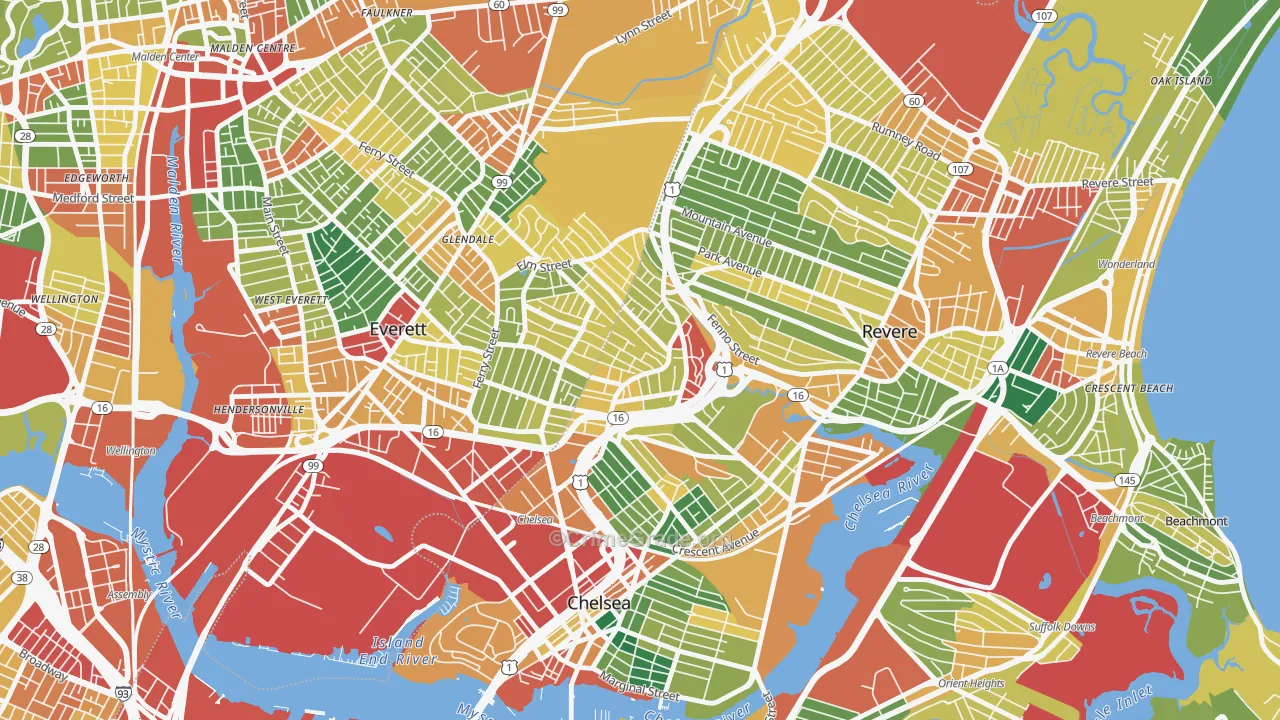 Prattville, Chelsea, MA Map of Theft Rates