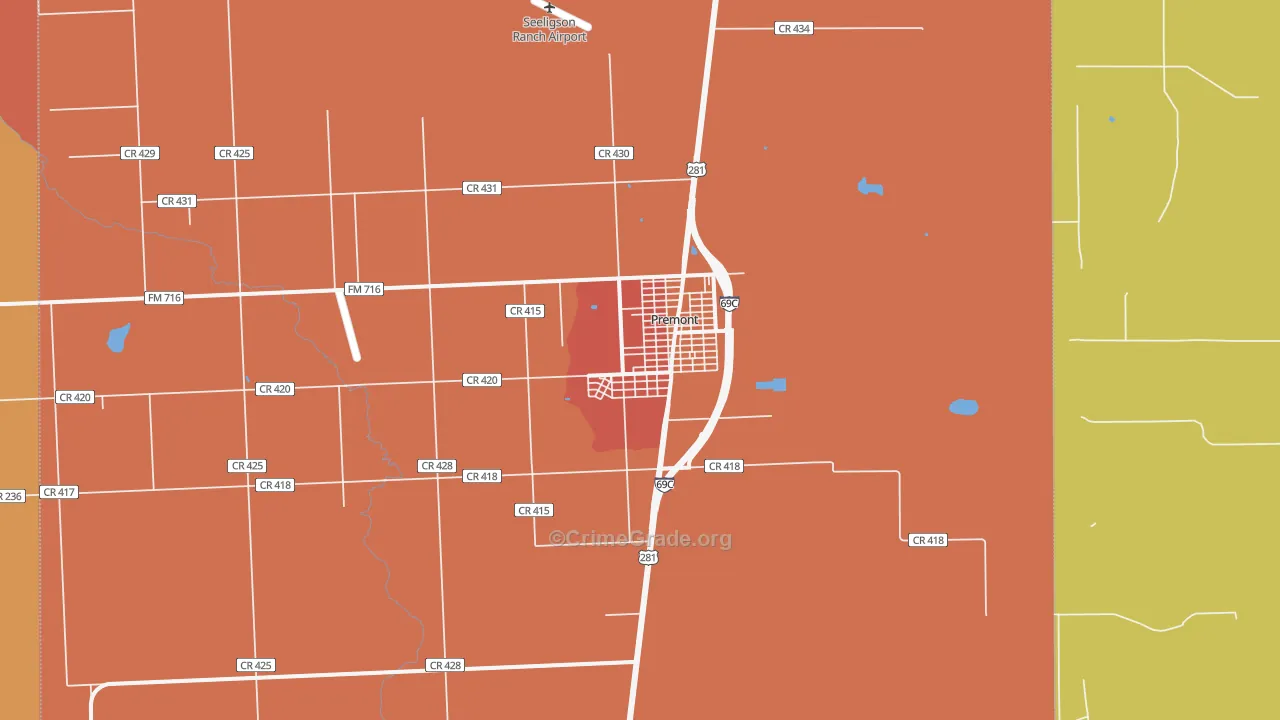 Premont, TX Map of Theft Rates