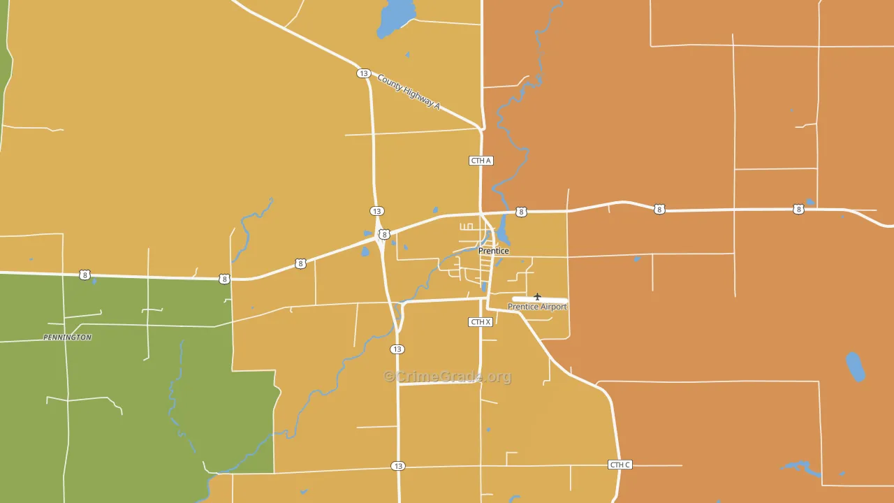 Prentice, WI Map of Theft Rates