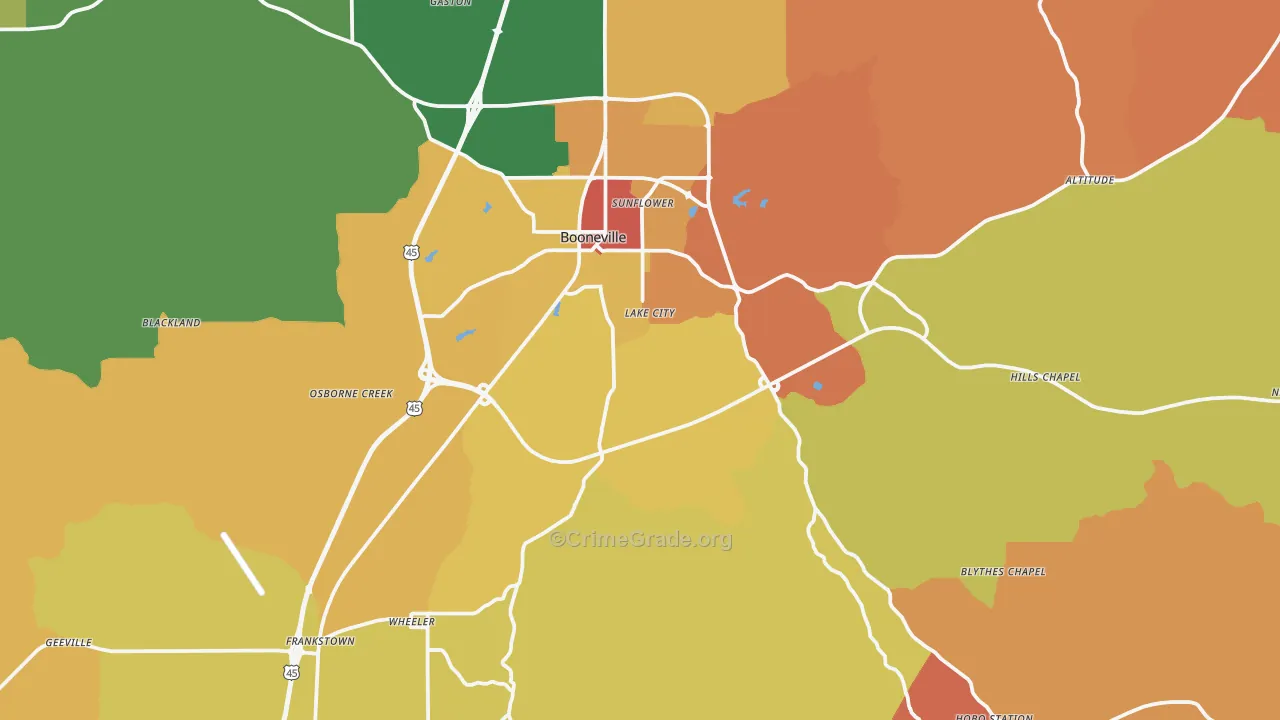 Prentiss County, MS Map of Theft Rates