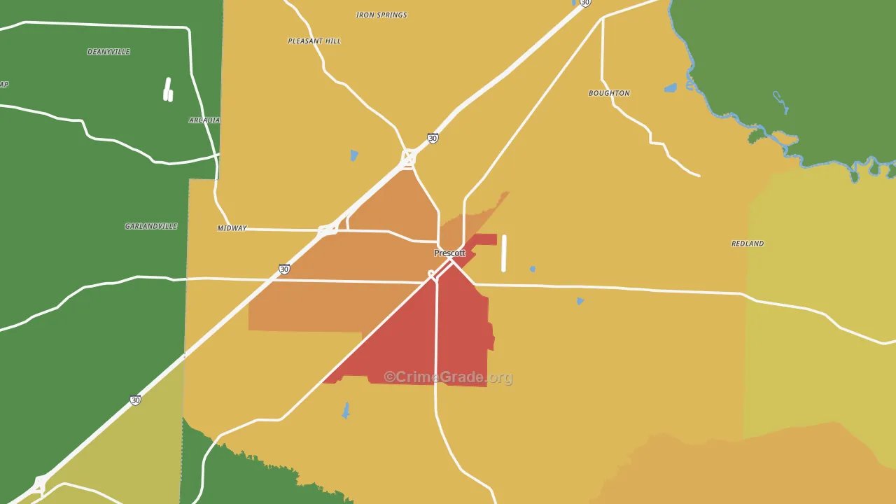 Prescott, AR Map of Theft Rates