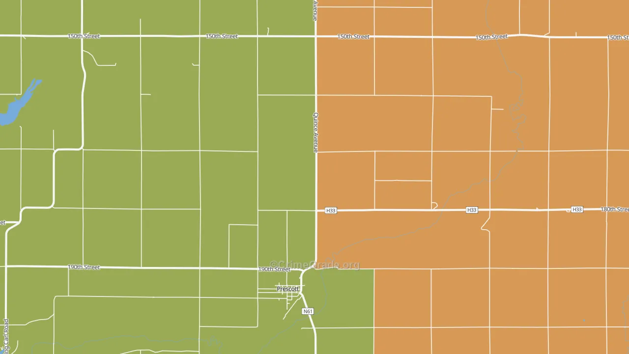 Prescott, IA Map of Theft Rates