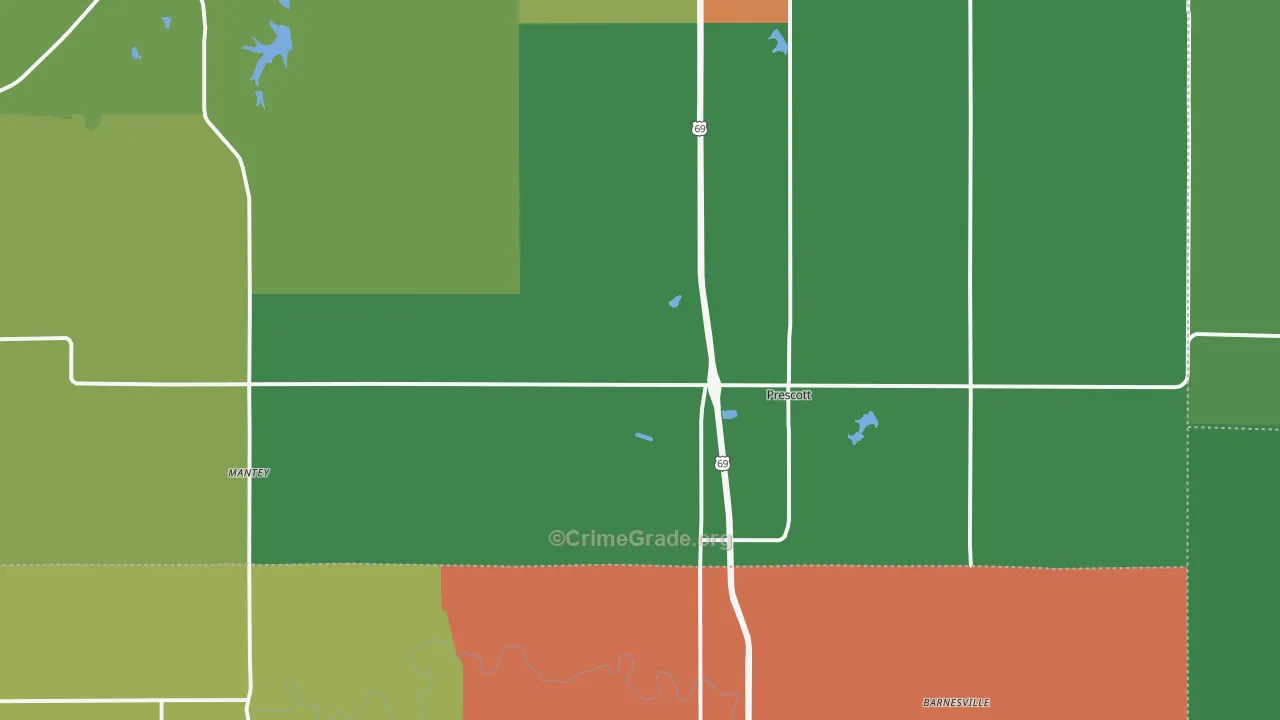 Prescott, KS Map of Theft Rates