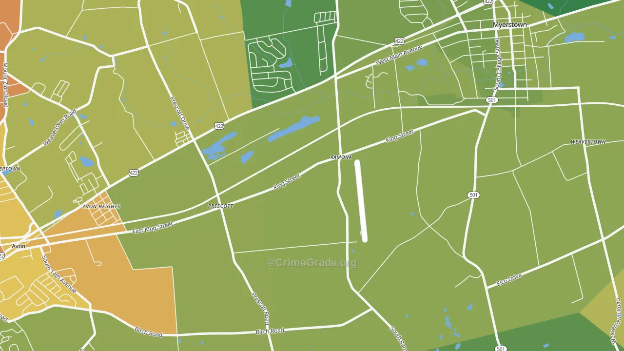 Prescott, PA Map of Theft Rates