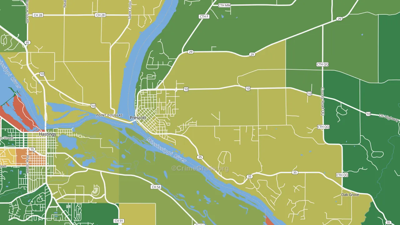 Prescott, WI Map of Theft Rates