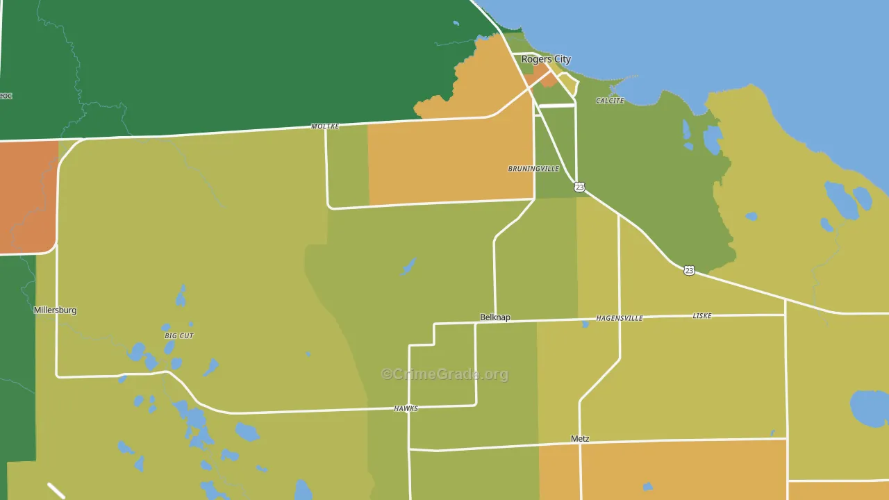 Presque Isle County, MI Map of Theft Rates