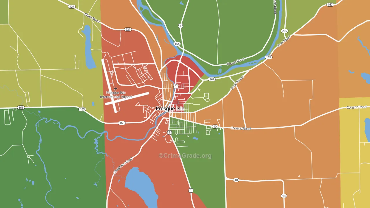 Presque Isle, ME Map of Theft Rates