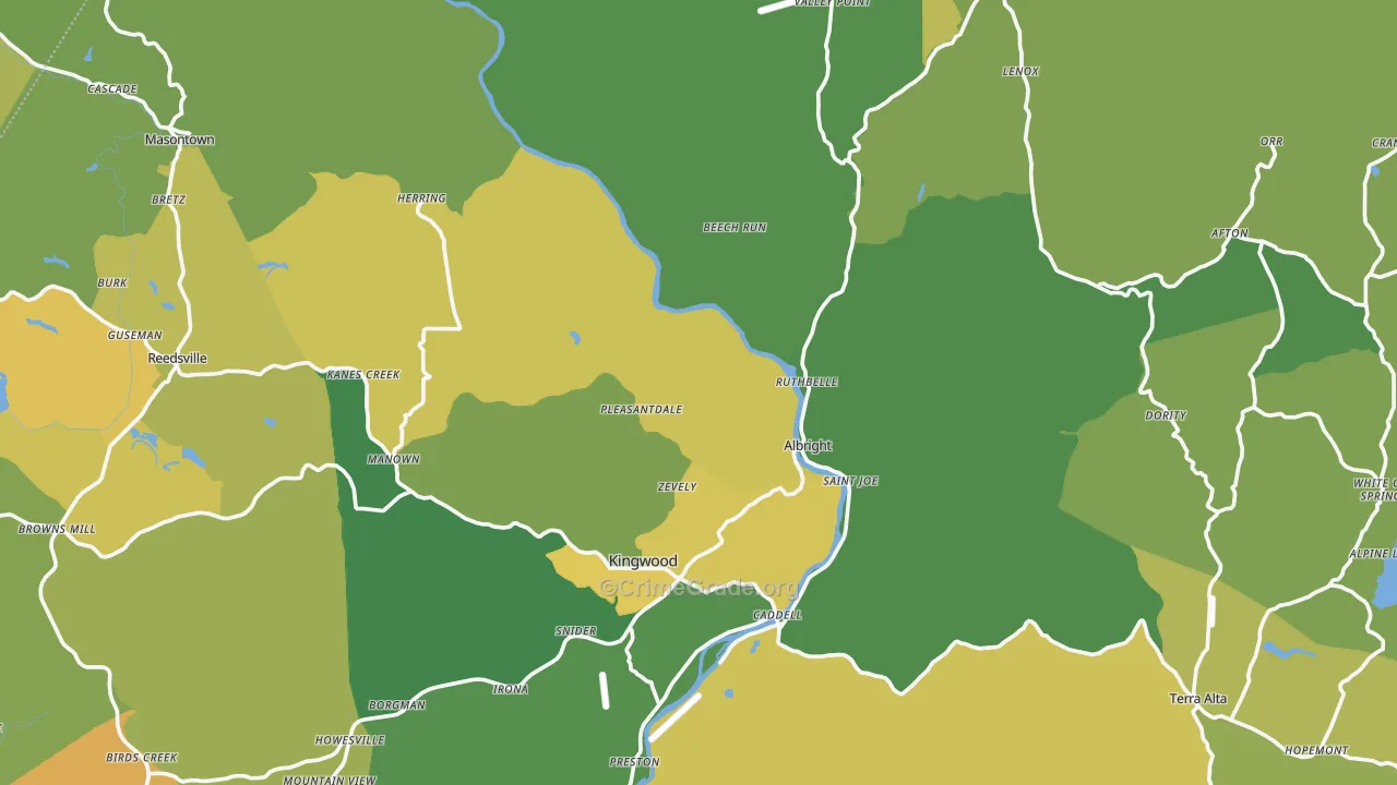 Preston County, WV Map of Theft Rates