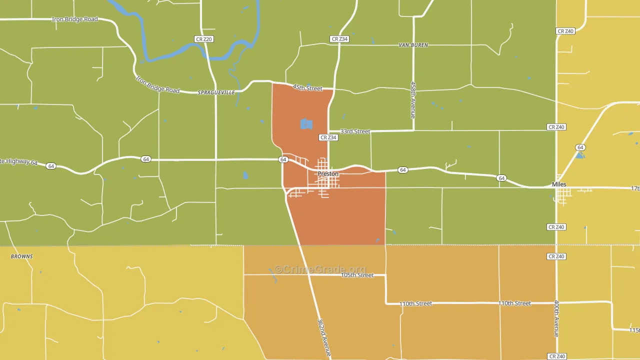Preston, IA Map of Theft Rates