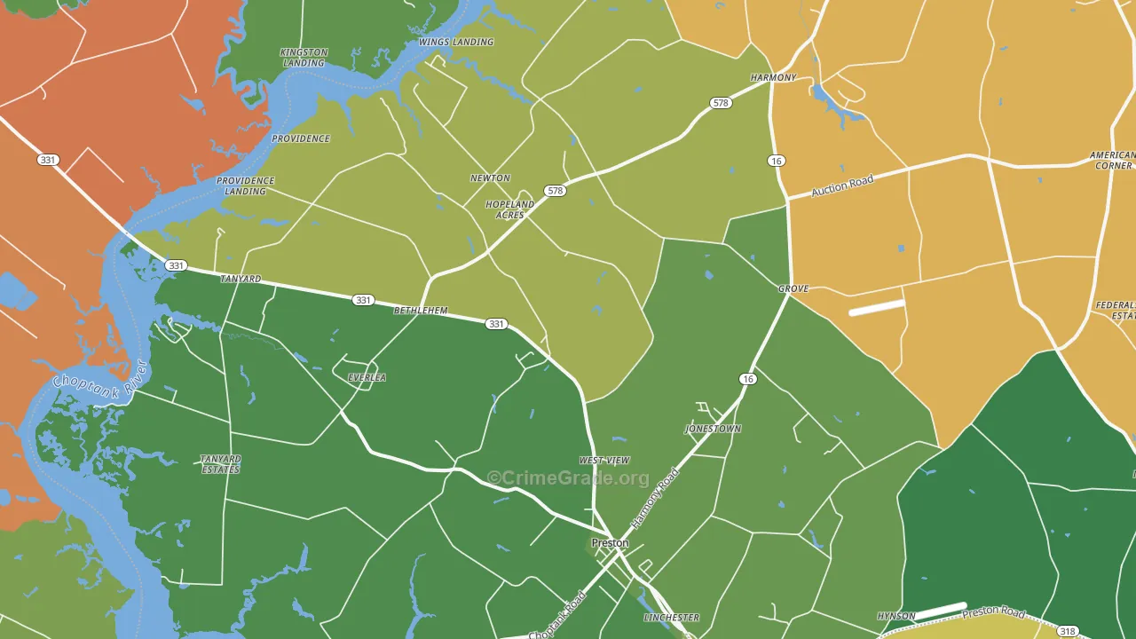 Preston, MD Map of Theft Rates