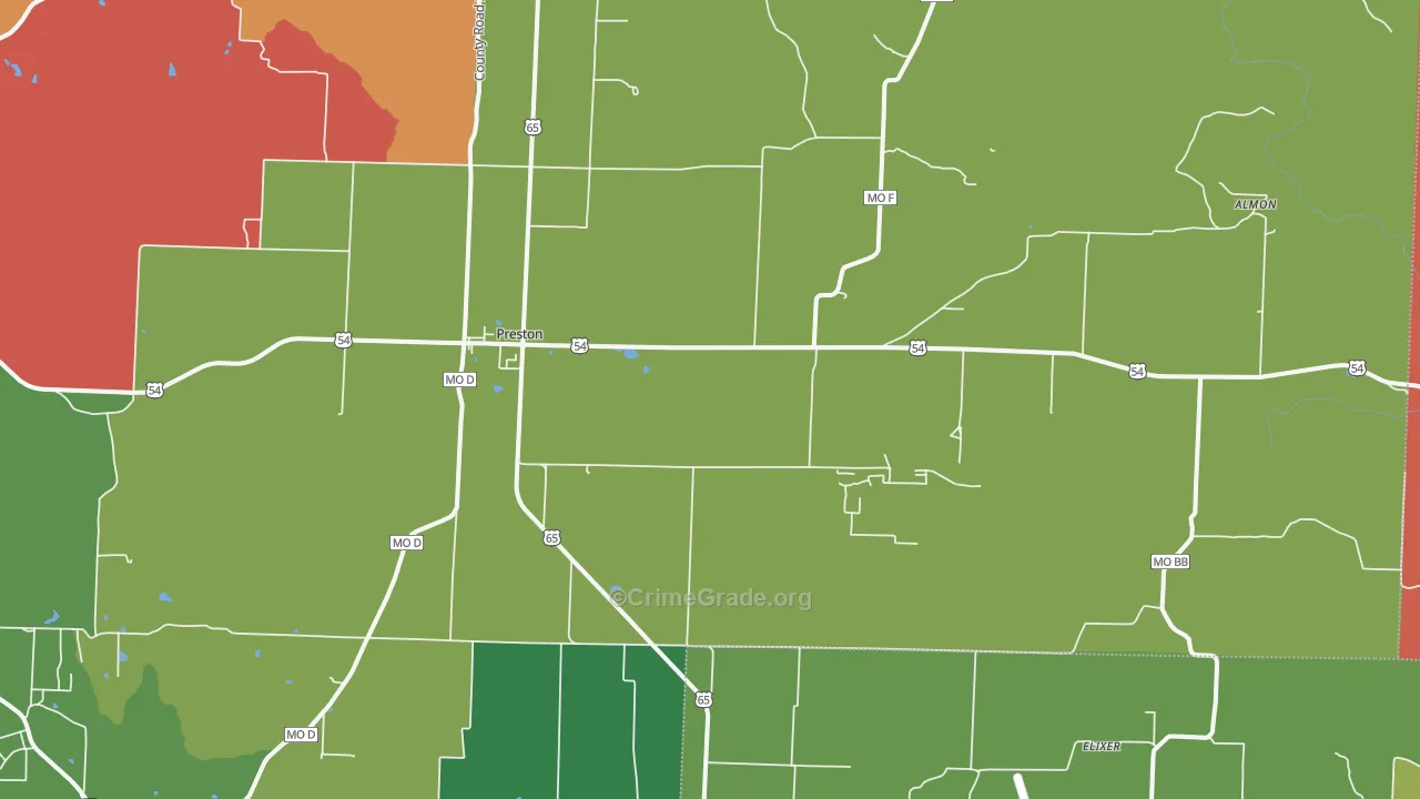 Preston, MO Map of Theft Rates